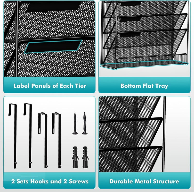 MINDEPOT 7-Tier Wall Hanging File Organizer Cubicle Hanging Organizer Mount File Holder, Mesh Magazine Document Mail Organizer Wall Organizer for Office School Home, Black - Image 5